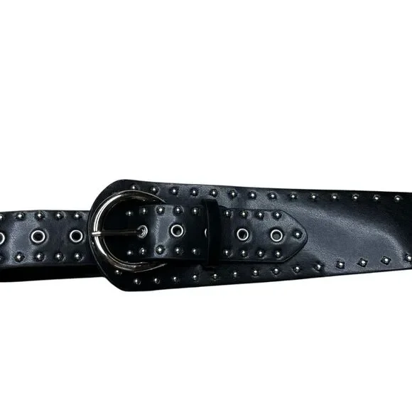 Black Studded Belt with Silver Buckle - Picture 3 of 4
